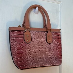 🩷 Rose Pink Snakeskin Pattern Satchel Handbag & Wristlet NEW